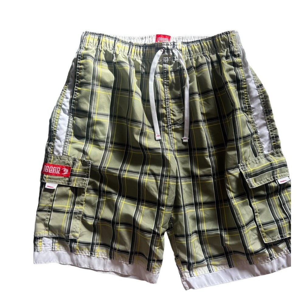 Ingear Plaid Cargo Swim Shorts W/ Pockets & Drawstring Waist L
